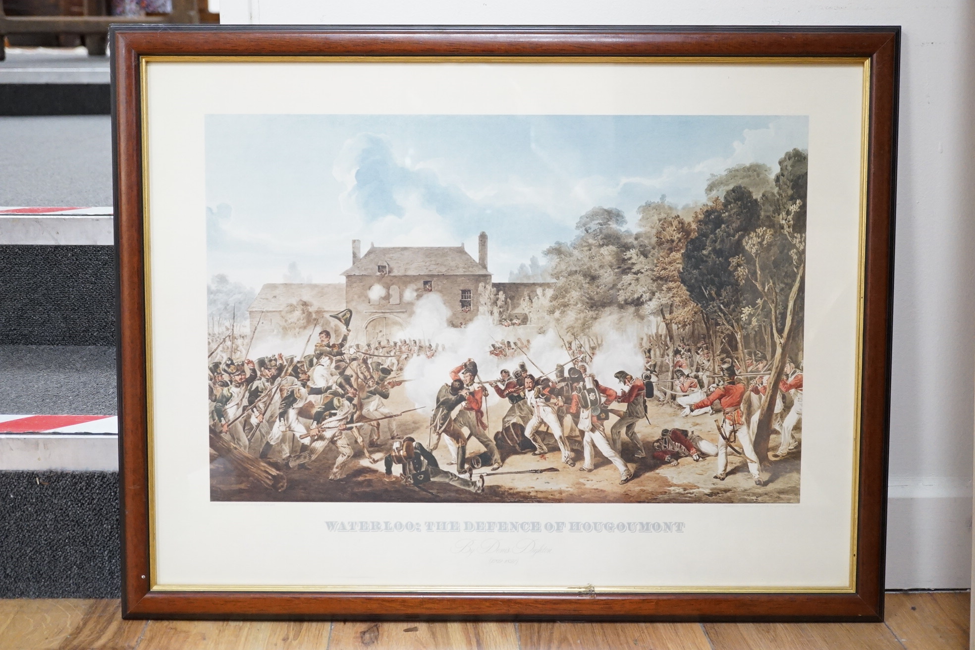 A set of six colour engravings after George Morland (1783-1804), to include the ‘Virtuous parent’ and ‘The Elopement’, together with a pair of colour prints depicting the Battle of Waterloo. Condition - varies